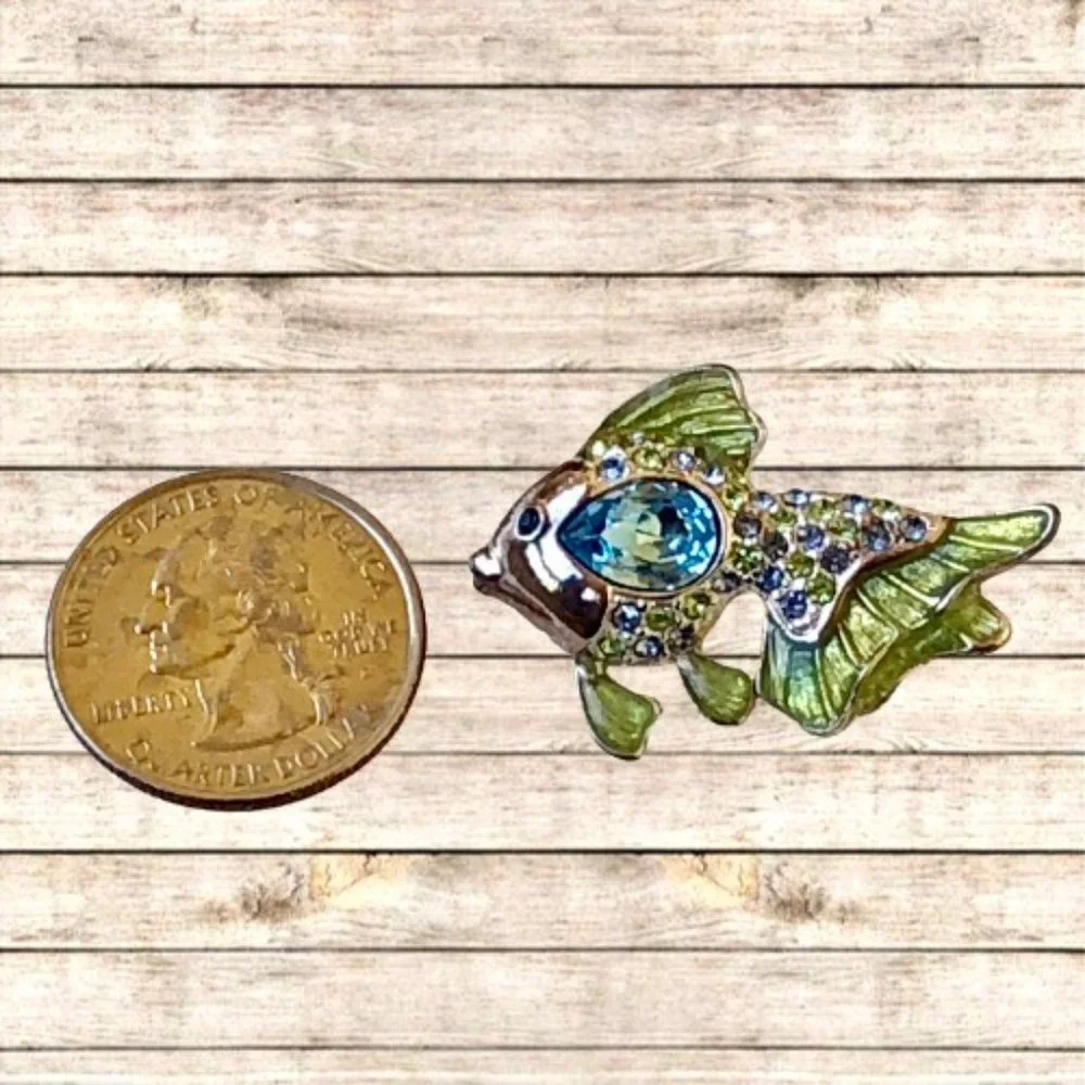 Monet Vintage FISH Brooch Enamel & Rhinestones